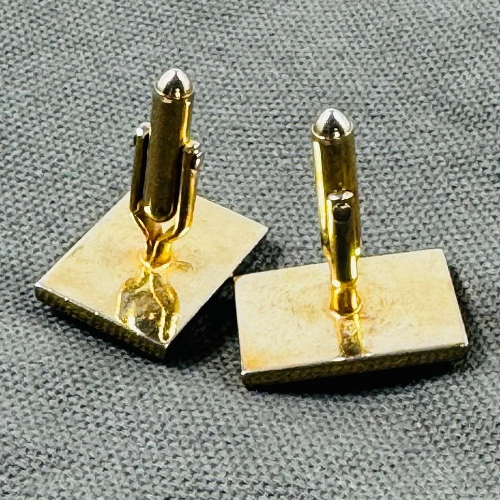 VTG Tigers Eye Gold Tone Rectangular Cufflinks Bullet Back MCM Dad Father Exec